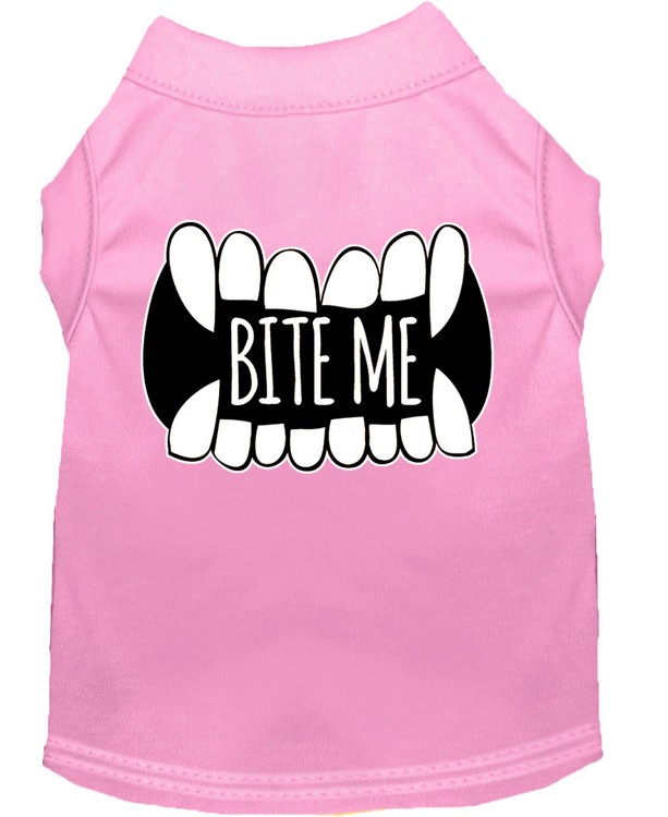 Bite Me Screen Print Dog Shirt Light Pink XS